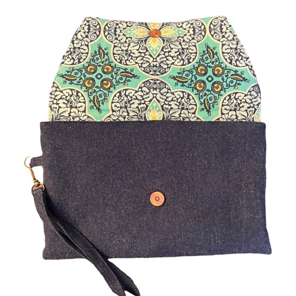 Denim Hand Studded Clutch Purse